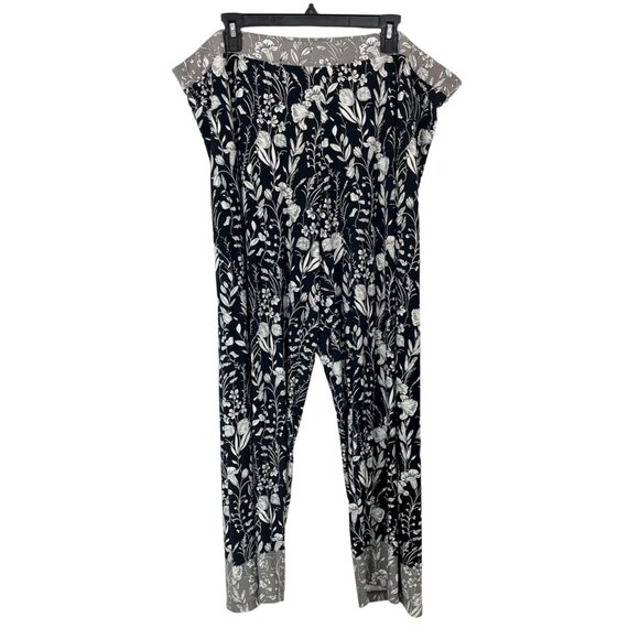 Susan Graver Liquid Knit Pull On Pants Black Gray White Floral - Size 2X Petite - Picture 1 of 9